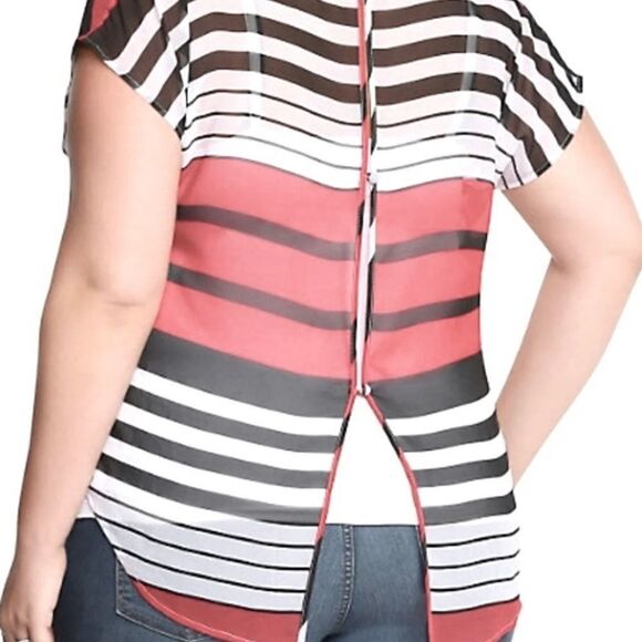 TORRID | EUC Georgette Striped Sheer Chiffon Blouse Top Open Button Back… - Picture 7 of 8